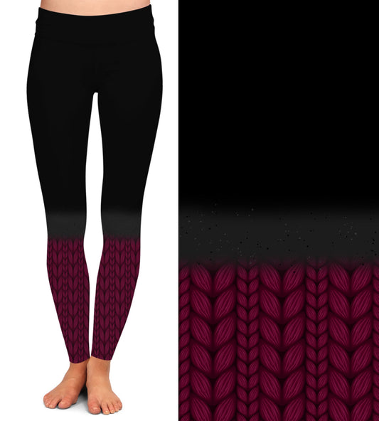 Black & Burgundy Leg Warmer - Leggings with Pockets