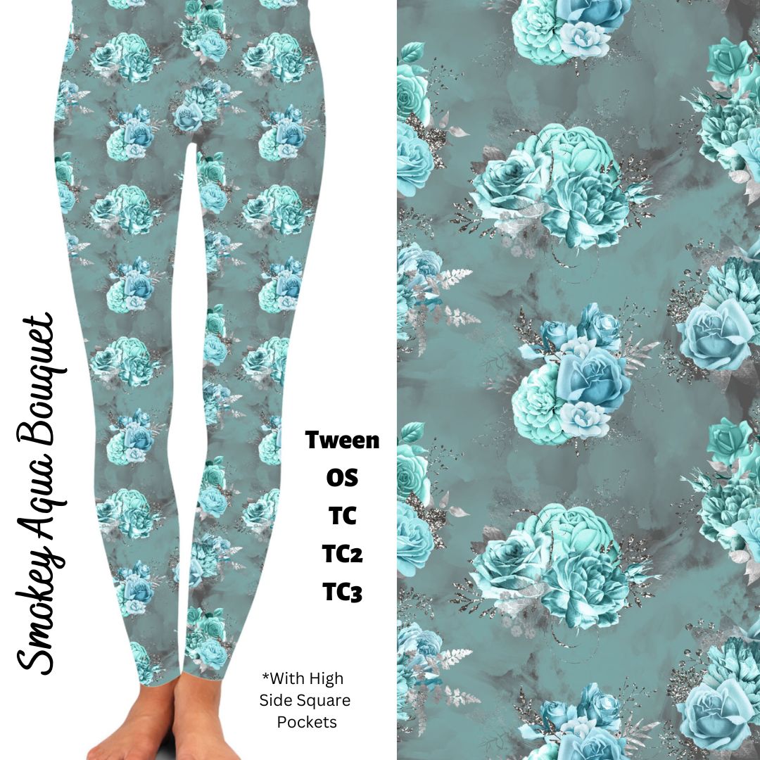 Smokey Aqua Bouquet - Leggings with Pockets