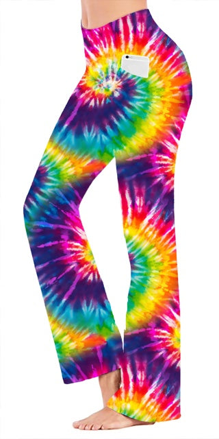 Bright "Mystic" Tie Dye - Yoga Flares with Pockets