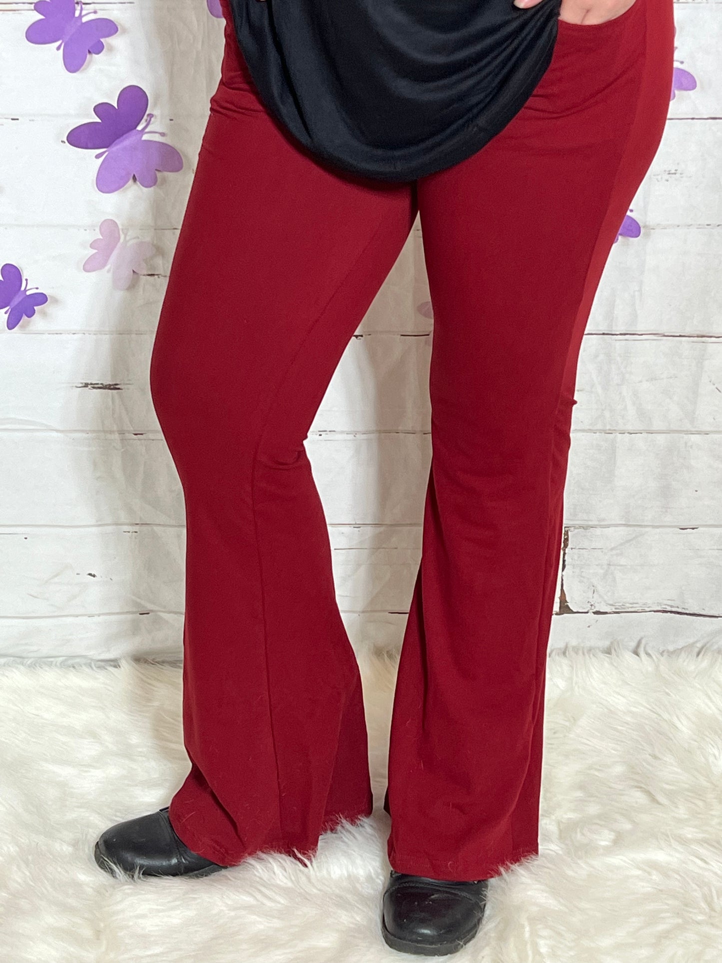 Solid Burgundy - Yoga Flares with Pockets