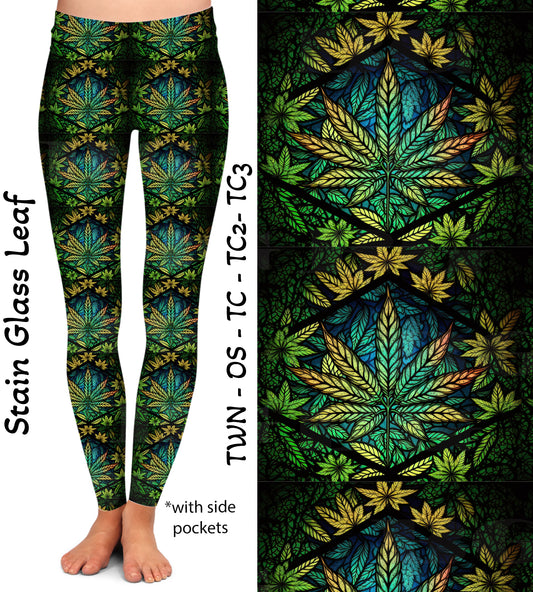 Stain Glass Leaf Leggings with Pockets