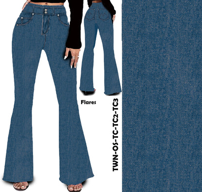 Faux Denim Yoga Flares with Pockets